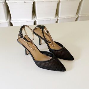 BCBGeneration Mayah Ankle Chain Sheer Mesh Heels